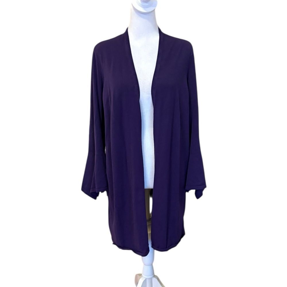 Chicos Cardigan Sweater Open Front Asymmetrical Bell Sleeve Purple Womens Large
